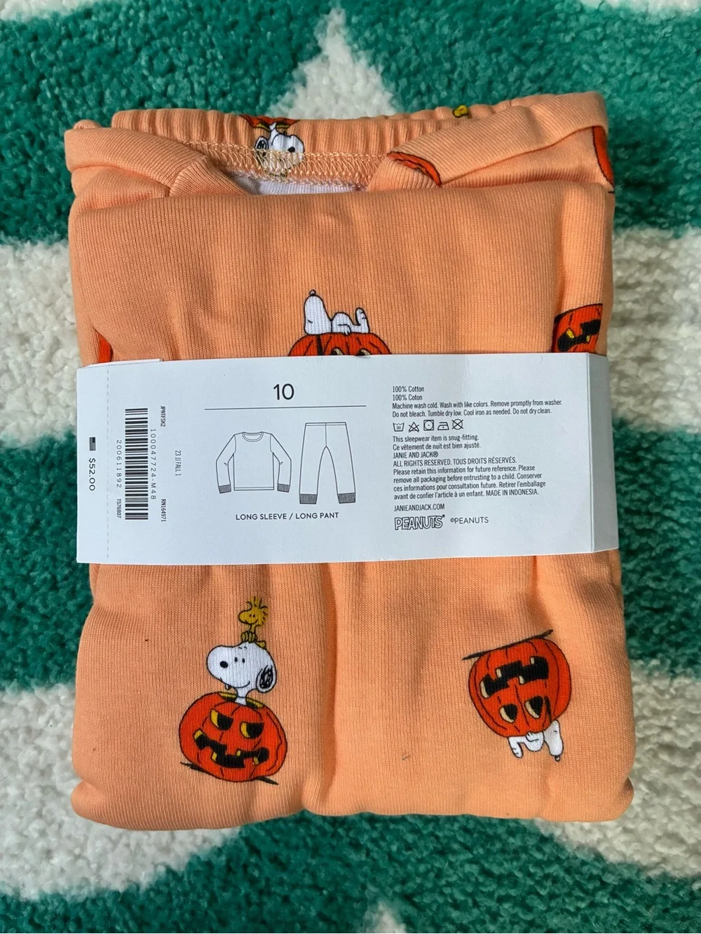 NWT - Janie and Jack x Peanuts Snug Fit Halloween PJ Set (Orange) Size 10